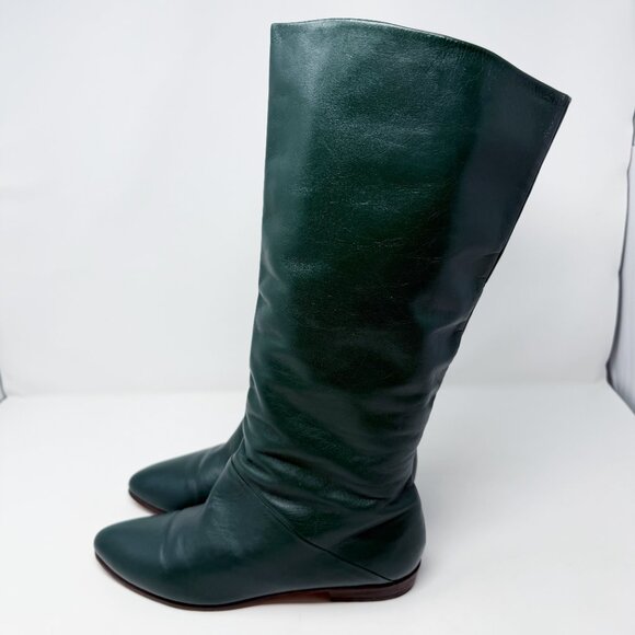 Vintage Dark Green Leather Flat Boots Women's Size 9-10 Pull On Made in Uruguay - Picture 3 of 10